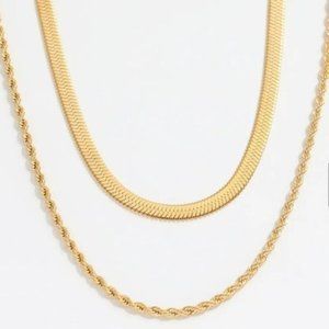 Gold Layered Double Chain Gold Necklace Herringbone & Rope Chain Waterproof
